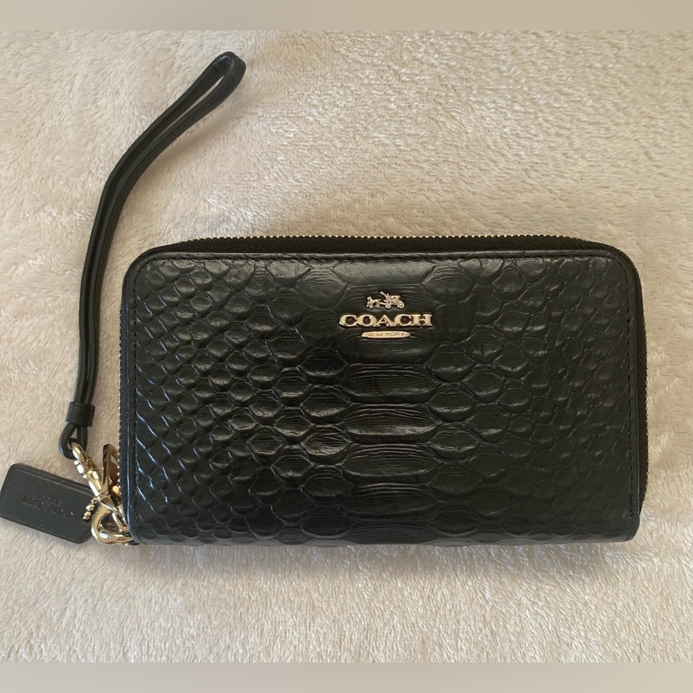 COACH Embossed Leather Double Zip Clutch/Wristlet - Picture 3 of 9